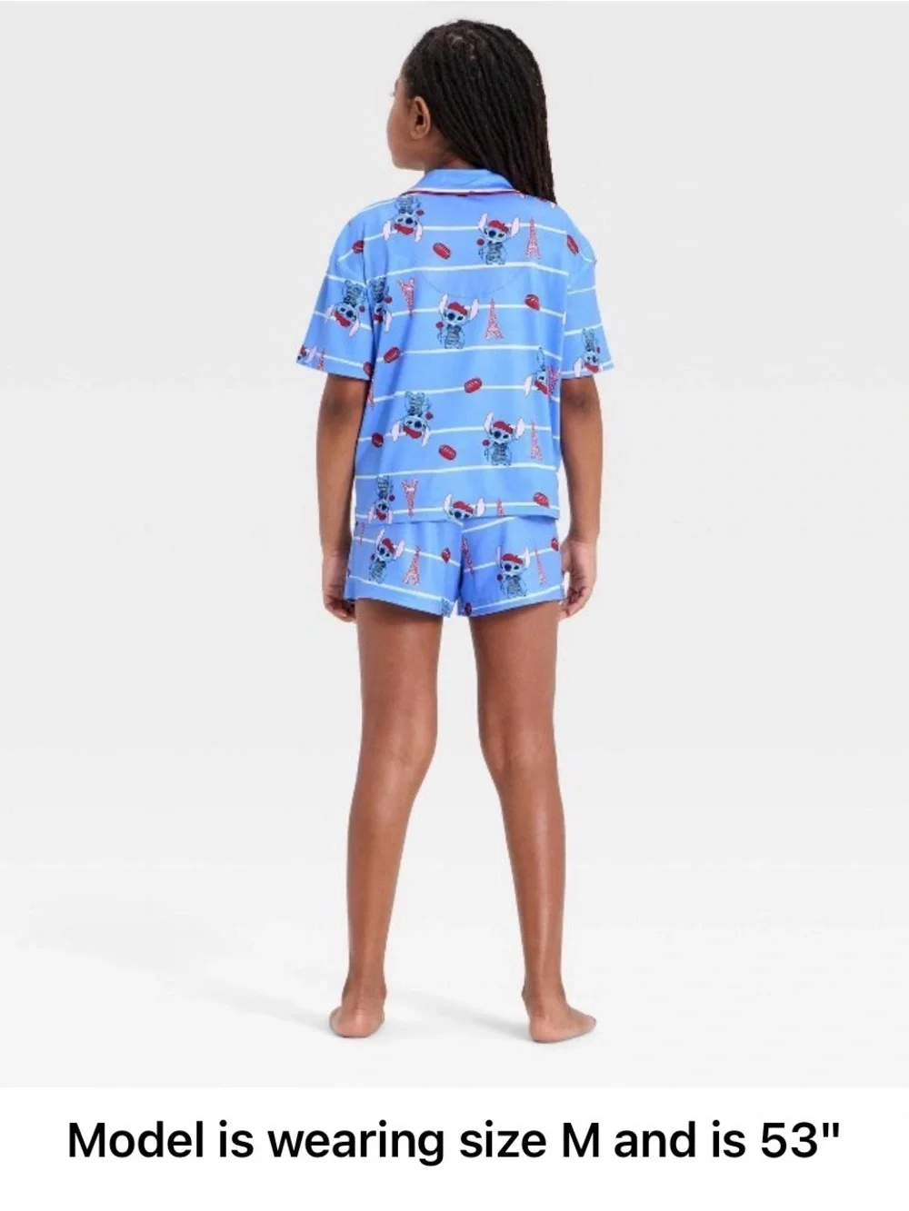 Disney Blue Stitch Short Pajama Set with Red Accents